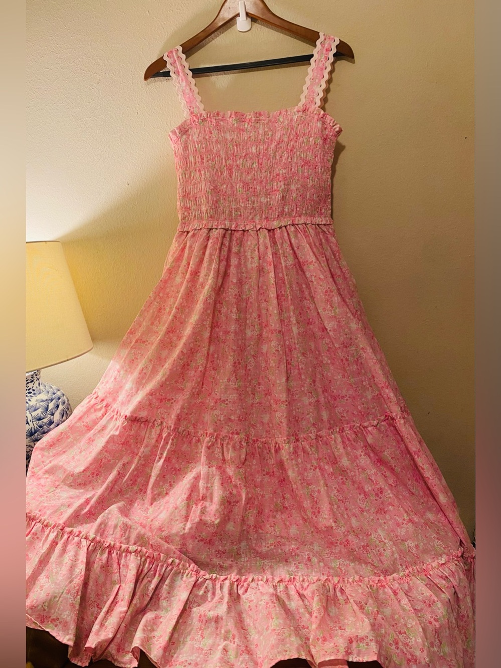 Women’s Simply Shabby Chic Floral Smocked Tiered Maxi Dress Pink Floral Tiered